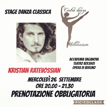 Copertina Stage di Danza Classica con il Ballerino Kristian Ratevossian Primo piano del Ballerino Kristian Ratevossian
